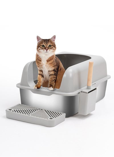 اشتري Large Stainless Steel Cat Litter Box Cat Litter Tray Enclosed Cat Litter Box Pet Litter Box في السعودية