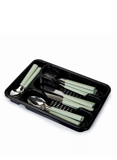 اشتري Cutlery Set, 25 Piece Set - Includes Knives, Forks, Spoons, Teaspoons, with Tableware Box - Green في الامارات