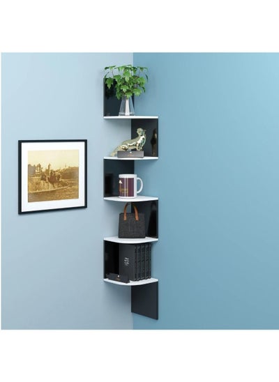 Buy Wooden Twist Wooden Fancy Zigzag Wall Mount Floating Corner Wall Shelf Blue in UAE