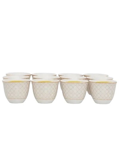 Buy 12 Pcs Set of White Porcelain Coffee Cups With Islamic Pattern Gold in UAE