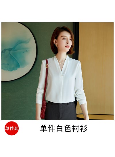 اشتري Autumn and Winter New Korean Style Fashionable Elegant Plaid Small Suit Womens Business Suit Long Sleeve Suit Jacket Slim FitB118 white shirt B118 white shirt في الامارات