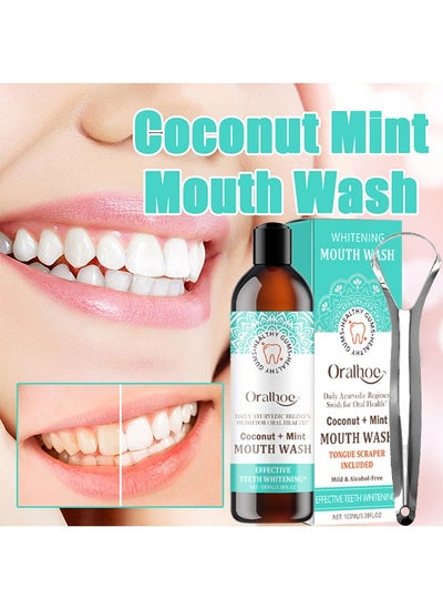 Buy Whitening Mouth Wash,Coconut & Peppermint Oil with Tongue Scraper Inside the Box - Natural, Alcohol Free Mouthwash to Help With Fresh Breath, Teeth Whitening and Healthier Teeth & Gums 100ml in UAE