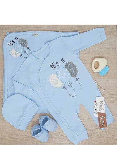 Buy A summer set for a newborn in the hospital, consisting of 4 pieces in a blue balloon model box in Egypt
