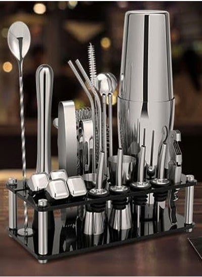 Buy 23-Piece Cocktail Shaker Set Boston Stainless Steel Bartender Kit Silver/Black 14x10.5x28cm in UAE