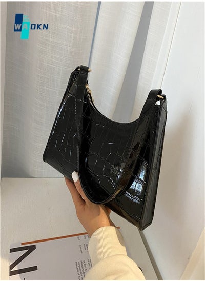 Buy Women's Shopping Handbag, Solid Color PU Leather Tote Bag for Ladies, Elegant Retro Sling Bag for College Students, Fashionable Casual Shoulder Bag(Black) in UAE