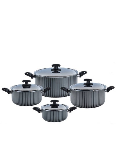 Buy 8-Piece Aluminum Cookware Set With Stainless Steel Lid & Bakelite Handles, PFOA Free, Black/Silver, Sizes 18CM, 22CM, 26CM, 30CM. in Saudi Arabia