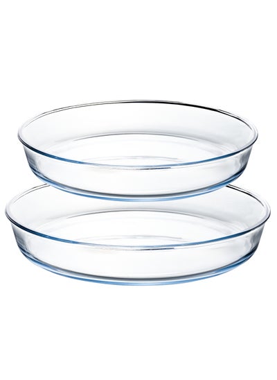 Buy LIFE SMILE Borosilicate Glass Oven Baking Dishes Set of 2 - Round Shape Baking Tray Dishwasher Safe, Fridge & Freezer Safe, Microwave Safe in UAE