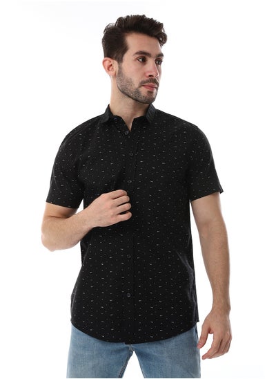 اشتري Self Pattern Buttons Down Closure Shirt - Black في مصر