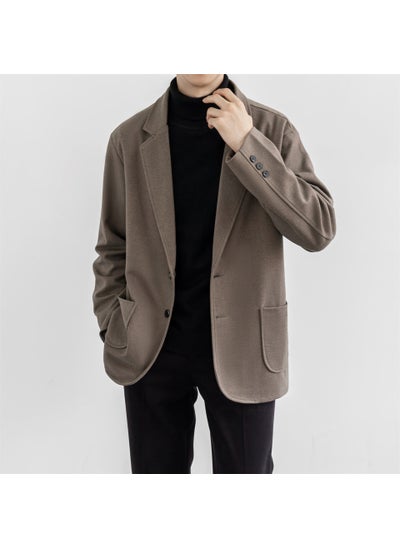 اشتري Woolen coat mens winter thickened design light familiar loose top short casual Korean style suit woolen coatBrown Brown في الامارات