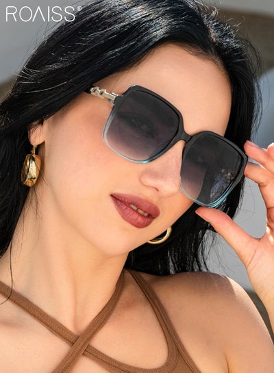 Buy Women's Square Sunglasses, UV400 Protection Sun Glasses with Stylish Temples, Oversize Fashion Anti-glare Sun Shades for Women with Glasses Case, 66mm, Black Blue in Saudi Arabia