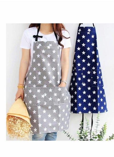 Buy Cooking Apron Chefs Kitchen Apron Cotton Canvas Apron with Two Pockets Fashion Star Pattern Aprons for Women and Men Chef Kitchen Grill Restaurant Garden Coffee House(2 Pcs) in UAE