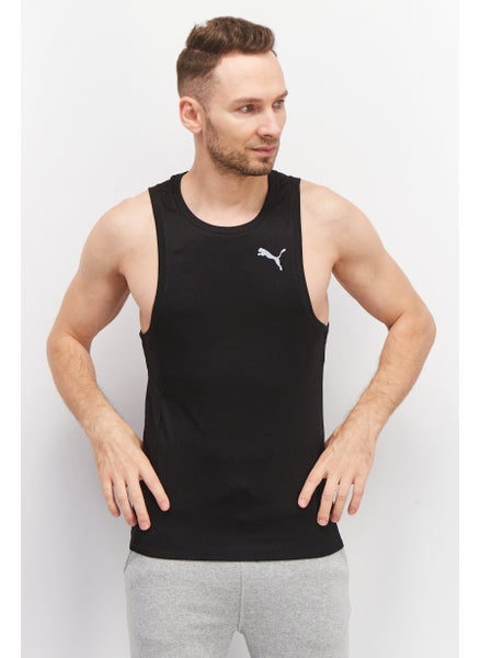 Buy Men Sportswear Fit Sleeveless Brand Logo Tank Top, Black in UAE