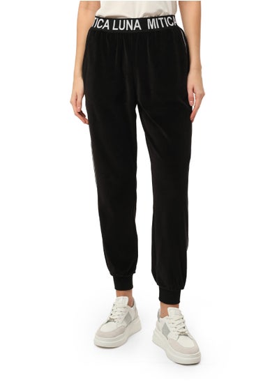 Buy Women's Cotton Sweatpants with elastic bands Pull On Closure Black in UAE