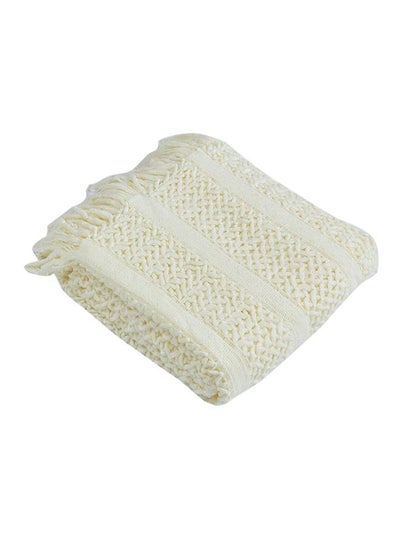 Buy Tassels Design Comfy Knitted Blanket cotton White 130x170cm in UAE