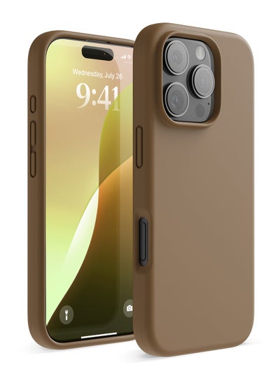 Buy Liquid Silicone for iPhone 16 PRO Case Cover Full Body Protection, Shockproof, Slim, Anti-Scratch Soft Microfiber Lining - Brown in Saudi Arabia