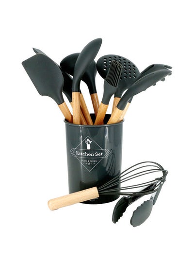 Buy Rahalife 12Pcs Silicone Kitchen set Wooden Utensils Tool for Nonstick Cookware Cooking Utensils Set with Wood Handles for Nonstick Cookware Baking Tool in UAE