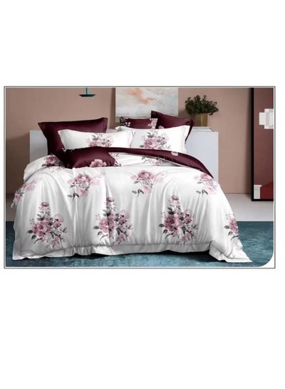Buy 6-Pieces Glace Cotton Printed Fancy Comforters Set Fixed duvet, fitted bedsheets and pillowcase King Size F23 in UAE