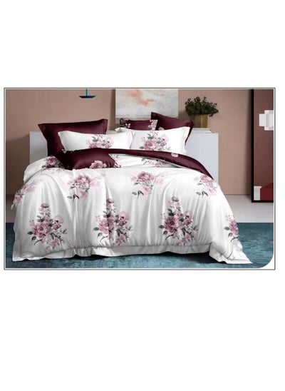 Buy 6-Pieces Glace Cotton Printed Fancy Comforters Set Fixed duvet, fitted bedsheets and pillowcase King Size F23 in UAE