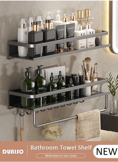 Buy 2PCS Bathroom Towel Shelf, 50cm Bathroom Shower Caddy Organizer Shelf Rack with Towel Bar, Wall Mounted Bathroom Storage Floating Shelves with  Hook, Adhesive Shelves for Bathroom Kitchen in Saudi Arabia