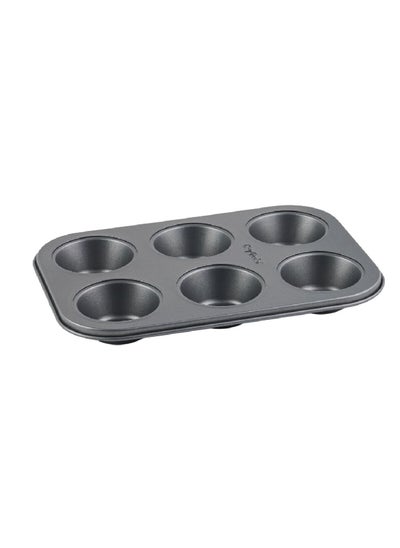 Buy 6-Cups Long Lasting Perfect Heat Distribution Easy to Clean Non-Stick Baking Muffin Pan Grey 0.4 mm BC1009 in Saudi Arabia