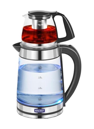 Buy Electric Kettle with Teapot, 2 in 1, 2L Kettle + 750ml Teapot, Black and Silver in Saudi Arabia