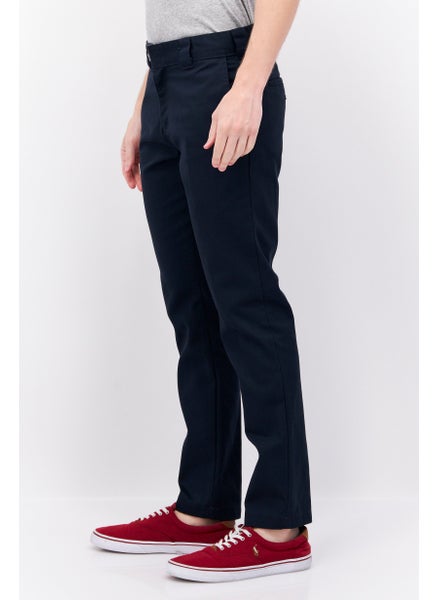 Buy Men Slim Fit Solid Pants, Navy Blue in UAE