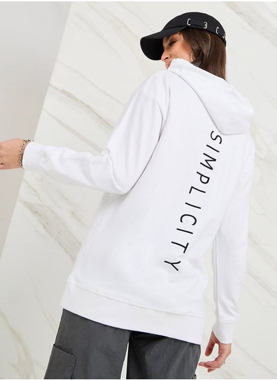 اشتري Regular Fit Longline Slogan Print Hoodie في السعودية