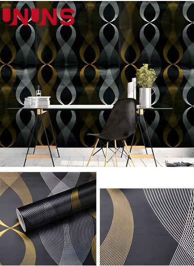 Buy Self-Adhesive Wallpaper,Black Geometric Contact Paper Modern Wallpaper Stick,PVC Removable Waterproof Wall Paper For Home Decor Shelf Drawer 45x100cm in UAE