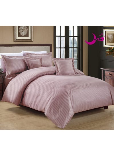 Buy 6-Piece King Size Hotel Stripe Comforter Set Pink in Saudi Arabia