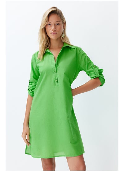 Buy Green Belted Midi 100% Cotton Beach Dress with Woven Ribbon Accessory TBESS24EL00082 in Egypt