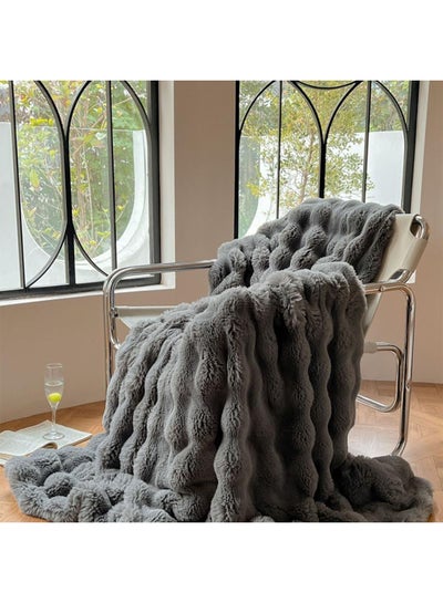 Buy Luxury Faux Rabbit Fur Throw Blanket Super Soft Heavy Warm Plush Fuzzy Cozy Blankets for Couch Bed Sofa in UAE