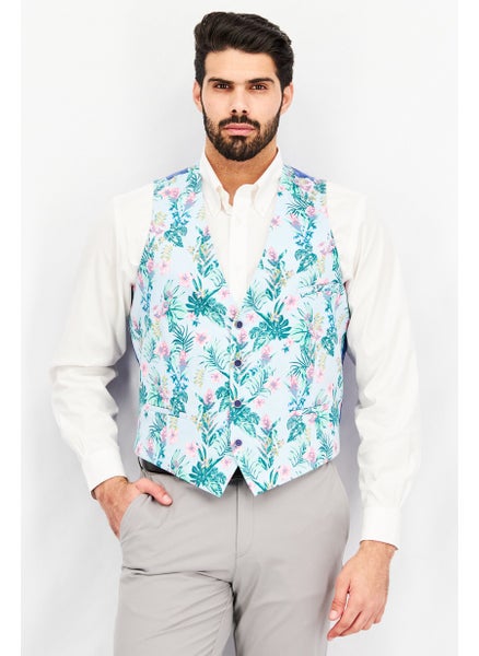 اشتري Men Slim Fit Floral Print Suit Vest, Blue/Pink في الامارات