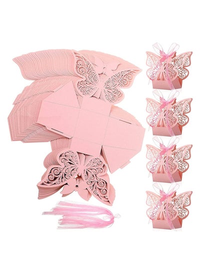 Buy 50 Pcs Candy Boxes, Butterfly Laser Cut Favor Boxes with Ribbons, Cute Chocolate Box for Wedding Girl Bridal, Birthday Party Baby Shower, Favors Decoration Supplies (Pink) in Saudi Arabia