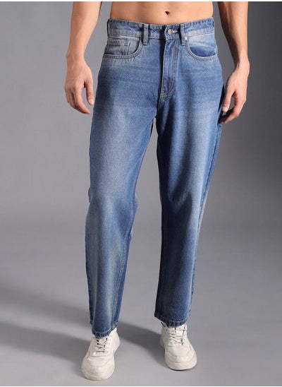 Buy Mid Rise Relaxed Fit Faded Jeans in Saudi Arabia