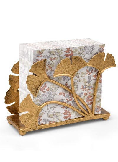 اشتري Napkin Holder, Modern Napkin Holder with Gingo Leaf Design, 40pcs and for 5” Cocktail Paper Napkins, Kitchen Countertop, Dining Table Decor, Coffee Bar Table, Party Table, Brass Color في السعودية