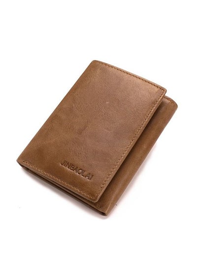 Buy Men's Tri-Fold Leather Wallet Brown, RFID Shielding Multi-Card Case Men's, Card Holder Multifunctional Large Capacity Portable Retro Wallet, Anti-theft Coin Purse with Snap Buttons in Saudi Arabia