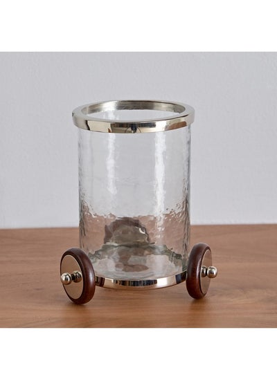 اشتري Aura Tealight Holder Glass Hurricane with Wheels Stand 15 x 19 x 15 cm في السعودية