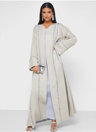 Buy Embellished Front Open Abaya with Sheila in UAE