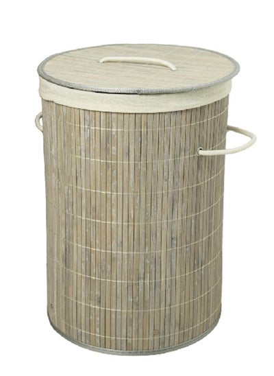 Buy Bamboo Laundry Hamper with Handle Grey and White 50 x 35 cm 237314 in Saudi Arabia