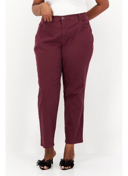 Buy Women Plus Size Washed Denim Jeans, Maroon in Saudi Arabia