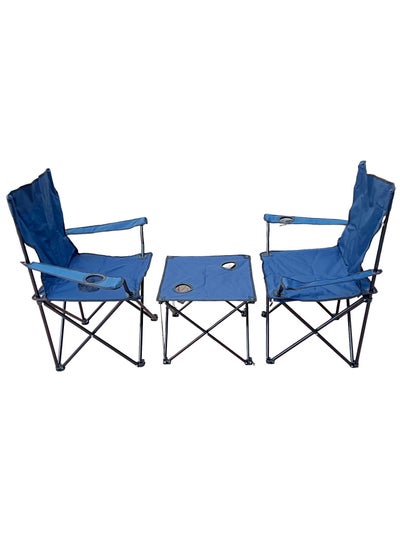 Buy 3-Peices Foldable Camping Chairs With Table for Family-Compo Sett(Dark Blue)/Beach Chair Sett/Garden Chairs/Fishing Chairs/Picnic Chairs/Couples Sett. in UAE