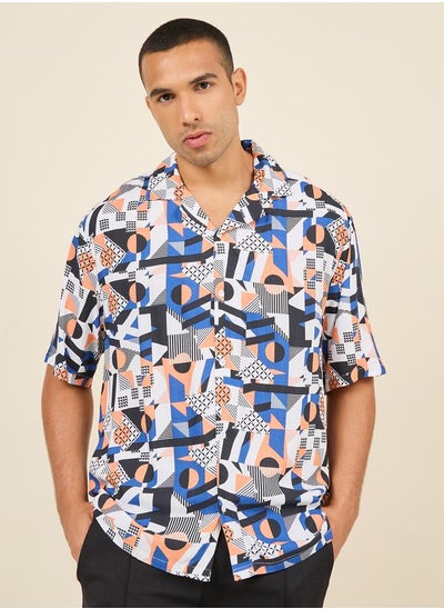 Buy Geo Print Resort Collar Relaxed Fit Shirt in Saudi Arabia