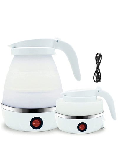 Buy Portable Electric Kettle Travel Foldable With Silicone Insulation Heating Boiler Tea Pot For Camping 600ml White in UAE