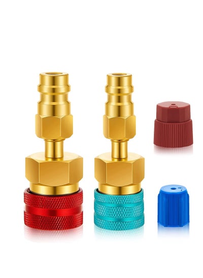 Buy Car Quick Coupler R1234YF to R134A Conversion Kit Air Conditioning System Hose Fitting AC Refrigerant Charging Quick Adjustable Adapter Connector Conversion Kit Blue Red in Saudi Arabia