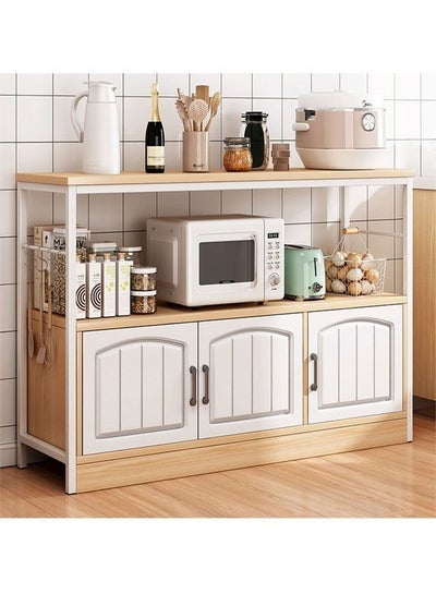 اشتري 2-Tier Kitchen Storage Shelf Microwave Oven Stand Rack Spice Organizer with 3 Door Storage Cabinet Large Storage Rack في الامارات