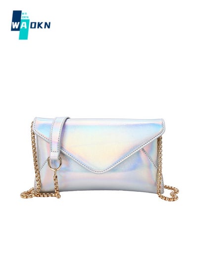 اشتري Women Trendy Bright Color Party Handbag Metal Chain Shoulder Bag Simple Fashion Crossbody Bag，Sequins Evening Handbag Purse With Detachable Chain Strap Elegant Glitter Shoulder Bags Evening Bag في الامارات