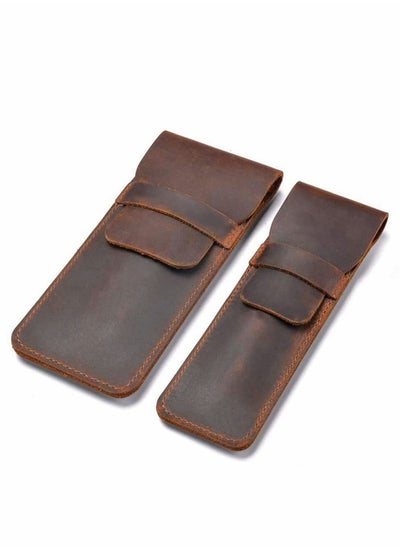 اشتري Genuine Leather Pen Case Holder Handmade Fountain Multi Pens Pouch Crazy Horse Protective Sleeve Cover 2 Pack – Brown (Pen Not Include) في السعودية