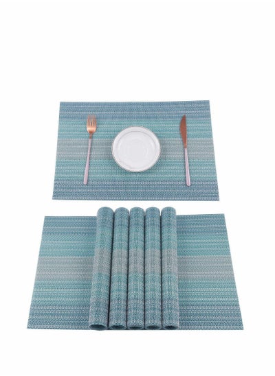 Buy Home Pure Linen Placemats Chambray Teal Set of 6 Athena Pure Linen Natural Fabric Handcrafted Machine Washable Weave Placemats Non-Slip Kitchen Table Mats in Saudi Arabia