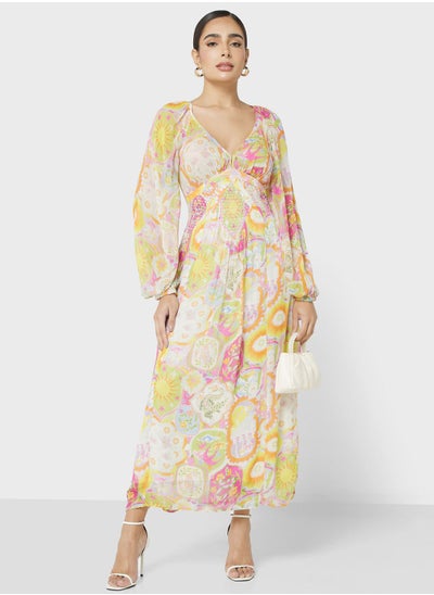 Buy Printed Surplice Neck Dress in UAE