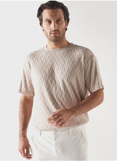 Buy Textured Crew Neck T-Shirt in UAE